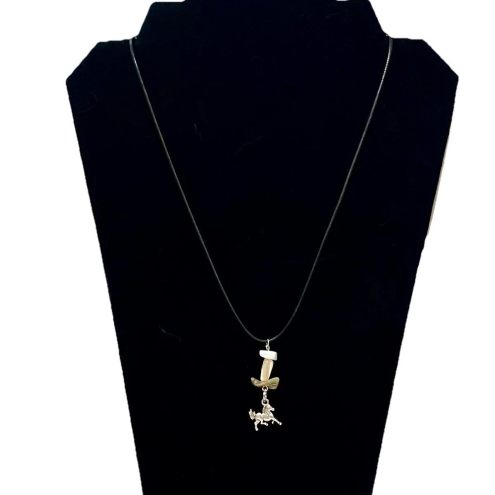 Pendant Horse Charm Beaded Western Style Pendant On Black Leather Cord